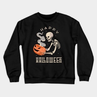 Happy Halloween Skeleton With Jack O' Lantern Crewneck Sweatshirt